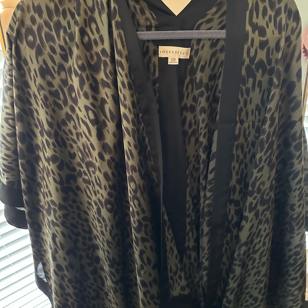 Love Stich green leopard cheetah silky flowy oversized kimono cover up